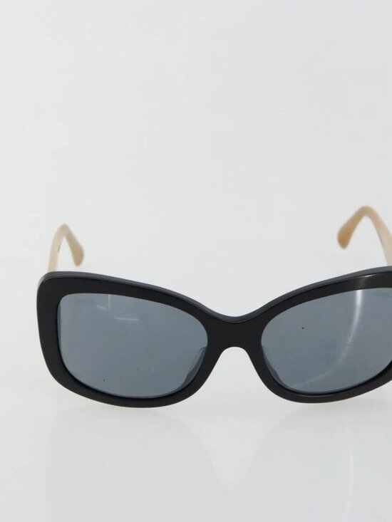 CHANEL COCO Mark Sunglasses plastic Beige Black CC Auth 179322 main image 9